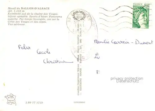AK / Ansichtskarte Ballon_d_Alsace Crete des Vosges et des Alpes Vue aerienne 