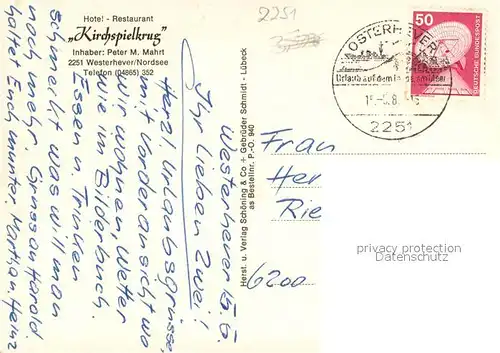 AK / Ansichtskarte Westerhever Hotel Restaurant Kirchspielkrug Hauptstrasse Kirche Kanal Landschaftspanorama Leuchtturm Westerhever