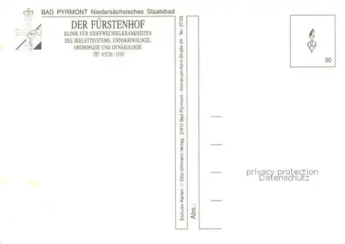 AK / Ansichtskarte Bad_Pyrmont Fuerstenhof Klinik Restaurant Hallenbad Staatsbad Bad_Pyrmont