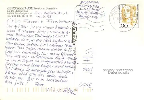 AK / Ansichtskarte Floh Seligenthal Bergseebaude Pension Gaststaette am Rennsteig Ebertswiese Badesee Floh Seligenthal