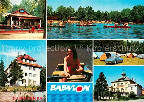 AK / Ansichtskarte Babylon_Babilon_Czechia Ferienheim Hotel Gaststaette Badesee Campingplatz Ruderboot 