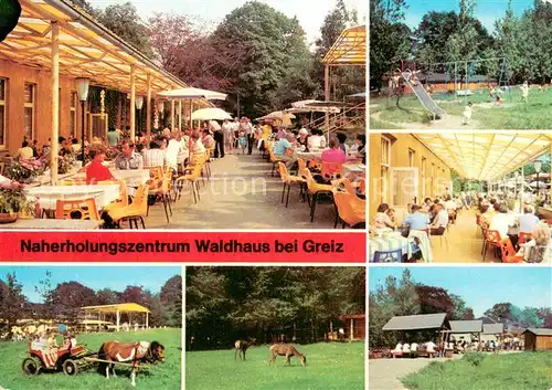 AK / Ansichtskarte Greiz_Thueringen Naherholungszentrum Waldhaus Freiterrasse Ponykutsche Spielplatz Wildpark Greiz Thueringen