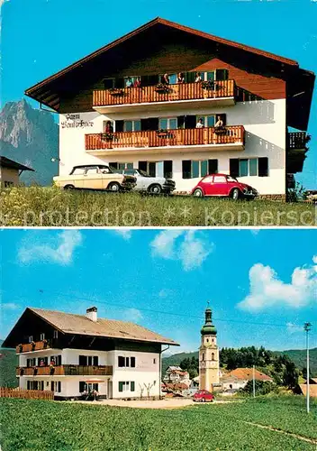 AK / Ansichtskarte Kastelruth_Suedtirol Pension Garni Lantschner Kirche Kastelruth_Suedtirol