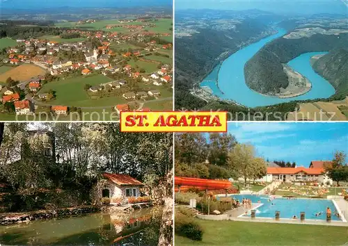 AK / Ansichtskarte St_Agatha Fliegeraufnahme Schloegener Donauschlinge Steinhuegel Freibad 