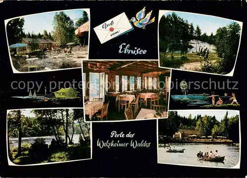 AK / Ansichtskarte Ebnisee Cafe Restaurant Waldschenke im Welzheimer Wald Gastraum Badesee Ebnisee