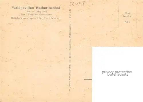 AK / Ansichtskarte Burg_Fehmarn Waldpavillon Katharinenhof Gastraeume Terrasse Strand Burg Fehmarn