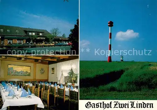 AK / Ansichtskarte Hoerne_Balje Gasthof Zwei Linden Speisesaal Leuchtturm Hoerne Balje