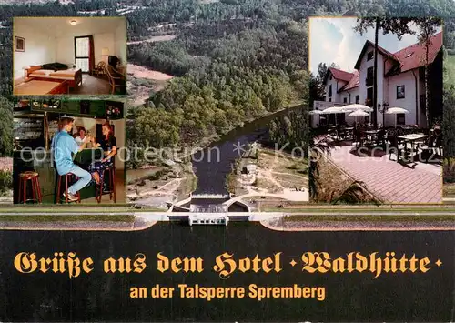 AK / Ansichtskarte Spremberg_Niederlausitz Hotel Waldhuette Zimmer Bar Terrasse Panorama Spremberg_Niederlausitz