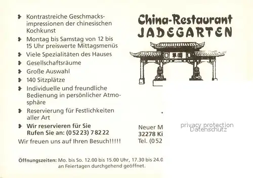 AK / Ansichtskarte Kirchlengern China Restaurant Jadegarten Innenansichten Gasthaus Informationen Kirchlengern