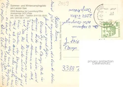 AK / Ansichtskarte Basedow_Lauenburg Fliegeraufnahme Sommer  und Wintercampingplatz am Lanzer See Basedow_Lauenburg