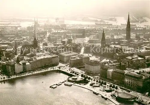 AK / Ansichtskarte Hamburg Fliegeraufnahme Binnenalster m. Ballindamm u. Rathaus Hamburg