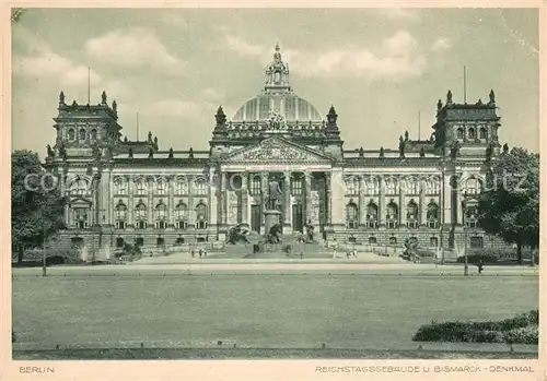 AK / Ansichtskarte Berlin Reichstagsgebaeude u. Bismarck Denkmal Berlin