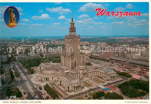 AK / Ansichtskarte Warszawa Fliegeraufnahme mit Kulturpalast  Warszawa