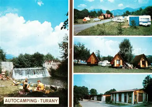 AK / Ansichtskarte Turany_Slovakia Autocamping Trusalova Bungalows Wasserfall 