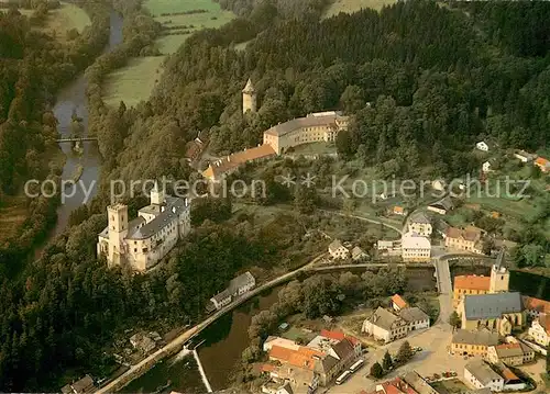AK / Ansichtskarte Rozmberk_nad_Vltavou_Rosenberg_Boehmen Blick von der Oberen Burg auf Untere Burg und Turm Jakobinka 