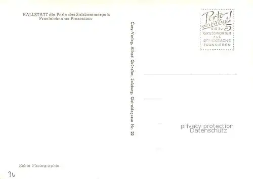 AK / Ansichtskarte Hallstadt_Bayern Fronleichnams Prozession auf dem See Hallstadt_Bayern