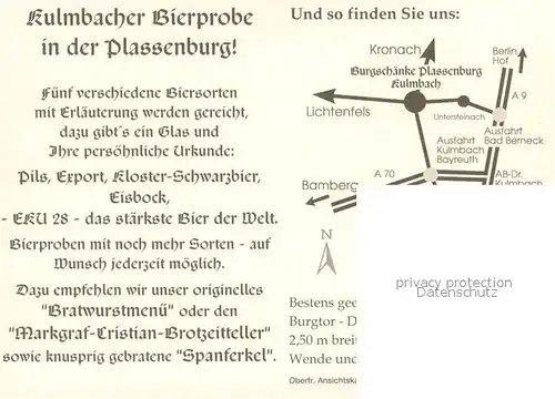 AK / Ansichtskarte Plassenburg Burgschaenke Plassenburg Innen  und Aussenansichten m. Anfahrtsbeschreibung Plassenburg