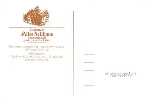 AK / Ansichtskarte Frankfurt_Main Altes Zollhaus Heiligenstock Aussenansicht Frankfurt Main