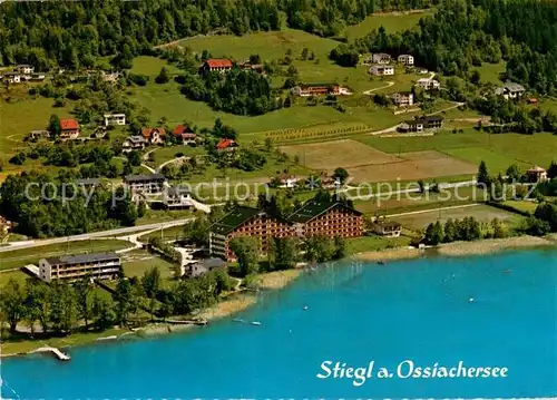 AK / Ansichtskarte Stiegl_Ossiach Fliegeraufnahme mit Ossiachersee und Appartementhaeuser Haensel und Gretel Stiegl Ossiach