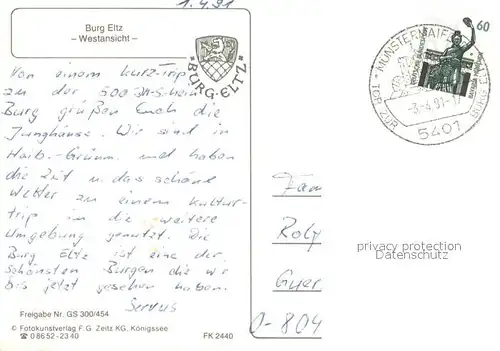 AK / Ansichtskarte Burg_Eltz Fliegeraufnahme Burg_Eltz