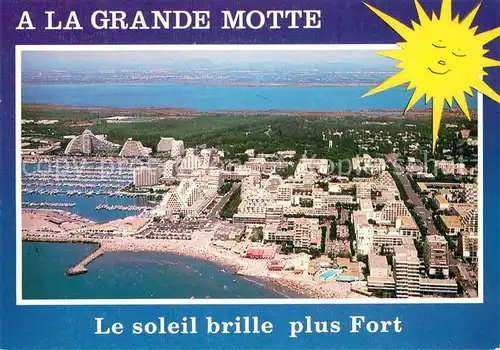 AK / Ansichtskarte La_Grande Motte Vue aerienne de la plage et du port de plaisance Soleil La_Grande Motte
