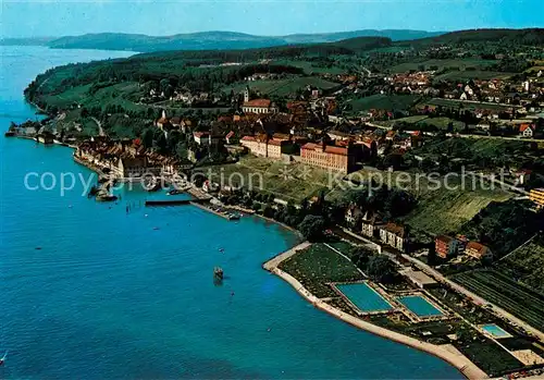 AK / Ansichtskarte Meersburg_Bodensee mit Schwimmbad Hafen Meersburg Bodensee