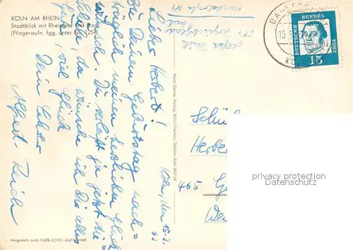 AK / Ansichtskarte Koeln_Rhein Stadtblick mit Rheinlauf und Dom Koeln_Rhein