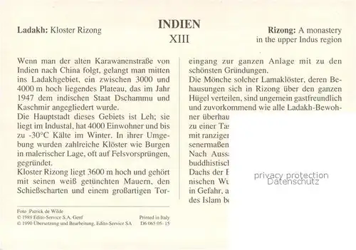 AK / Ansichtskarte Ladakh Kloster Rizong Fliegeraufnahme Serie Indien XIII Ladakh