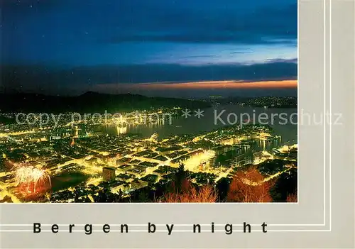 AK / Ansichtskarte Bergen_Norwegen Stadtpanorama Nachtaufnahme Bergen Norwegen