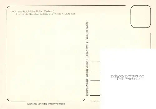 AK / Ansichtskarte Talavera_de_la_Reina Ermita de Nuestra Senora del Prado y Jardines 