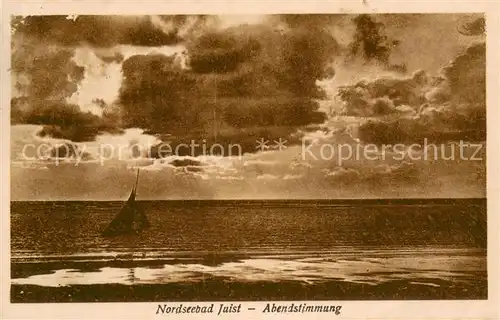 AK / Ansichtskarte Juist_Nordseebad Abendstimmung am Strand Segelboot Nordseeinsel Juist_Nordseebad