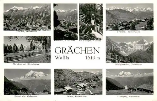 AK / Ansichtskarte Graechen_VS Alpenpanorama Alpwiese Hannigalp Bergdorf Binen Riedgletscher Heilige Wasser Graechen_VS