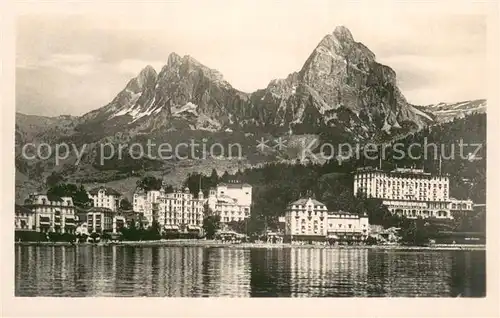 AK / Ansichtskarte Brunnen_SZ und die Mythen Ansicht vom Vierwaldstaettersee aus Brunnen_SZ