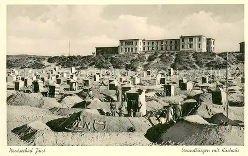 AK / Ansichtskarte Juist_Nordseebad Strandburgen mit Kurhaus Juist_Nordseebad