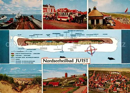 AK / Ansichtskarte Juist_Nordseebad Queschnitt Nordseeinsel Schiffsanleger Pferdebus Strandpromenade Duenen Luftaufnahme Juist_Nordseebad