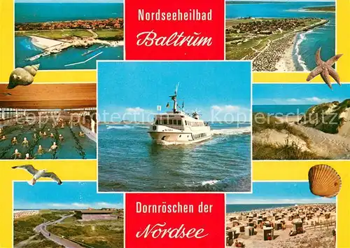 AK / Ansichtskarte Baltrum_Nordseebad Nordseeinsel Fliegeraufnahmen Wellenbad Dampfer Duenen Strand Baltrum_Nordseebad