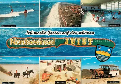 AK / Ansichtskarte Juist_Nordseebad Wellenbad Reiten am Strand Duene Pferdebus Badespass Fliegeraufnahme Juist_Nordseebad
