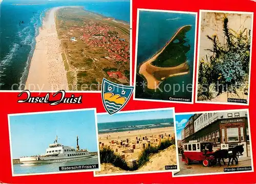 AK / Ansichtskarte Juist_Nordseebad Nordseeinsel Fliegeraufnahme Inselflora Baderschiff Frisia VI Strand Pferdebus Juist_Nordseebad