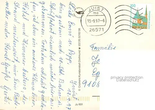 AK / Ansichtskarte Juist_Nordseebad Inseldorf Strand Janusplatz Promenade Kurzentrum MS Wappen von Juist Juist_Nordseebad