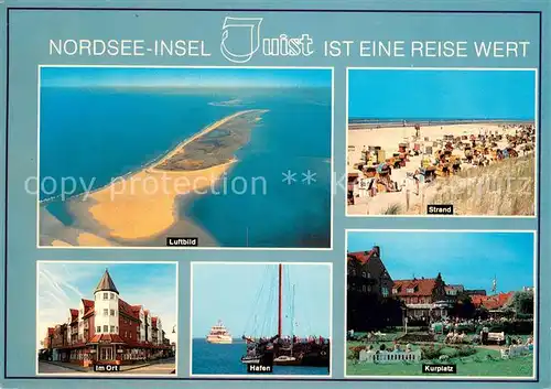 AK / Ansichtskarte Juist_Nordseebad Nordseeinsel Luftbild Strand Ortsmotiv Hafen Kurplatz Juist_Nordseebad