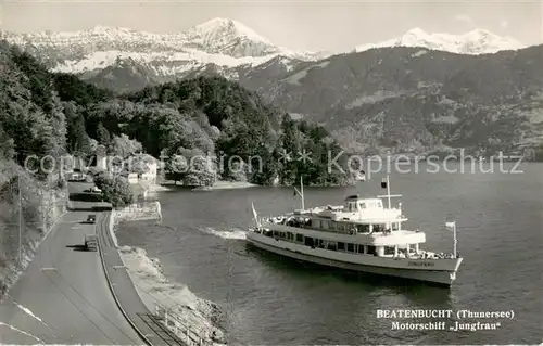AK / Ansichtskarte Thunersee Beatenbucht Motorschiff Jungfrau Thunersee