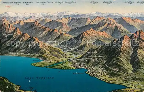AK / Ansichtskarte Locarno_TI Panoramakarte mit Lago Maggiore Feldpost Locarno_TI