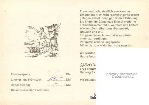 AK / Ansichtskarte Frammersbach Gaestehaus Emmel Gaststube Frammersbach