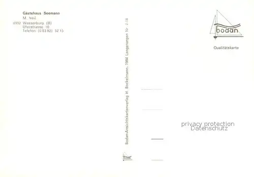 AK / Ansichtskarte Wasserburg_Bodensee Gaestehaus Seemann Gastraum Kirche Wasserburg Bodensee