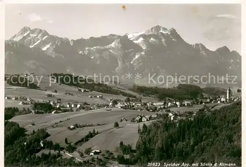 AK / Ansichtskarte Speicher_AR Panorama mit Saentis und Altmann Appenzeller Alpen Speicher AR