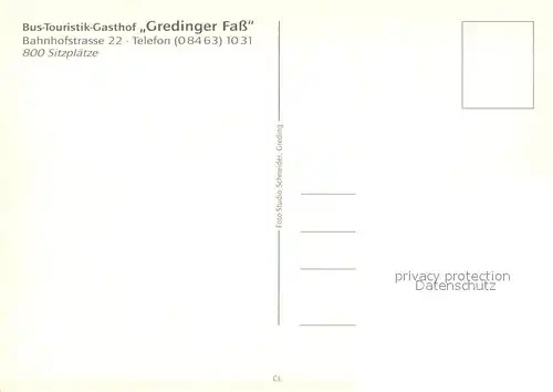 AK / Ansichtskarte Greding Bus Touristik Gasthof Gredinger Fass Speisesaal Terrasse Greding