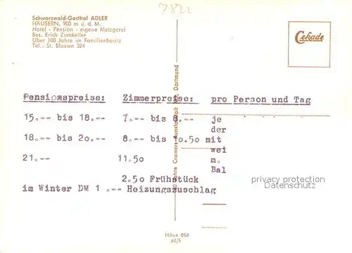 AK / Ansichtskarte Haeusern_Schwarzwald Hotel Adler Terrasse Gastraeume Haeusern Schwarzwald