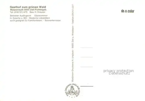 AK / Ansichtskarte Zell_Fichtelgebirge Panorama Gasthof zum gruenen Wald Walpenreuth Haus Kreuzer Gaestezimmer Gastraeume Zell Fichtelgebirge