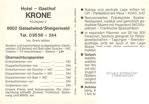 AK / Ansichtskarte Geiselwind Hotel Gasthof Krone Panorama Gastraum Geiselwind