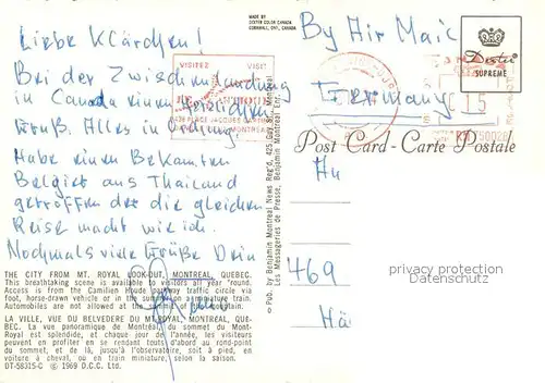 AK / Ansichtskarte Montreal_Quebec La Ville vue du Belvedere du Mt Royal Montreal Quebec
